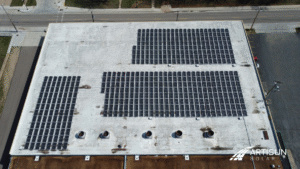 Artisun Solar project on Polysol Polymers roof, direct overhead view.