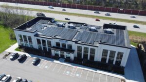 A birds-eye view of the newly added solar array at Hunter Recruiting in Avon, OH.