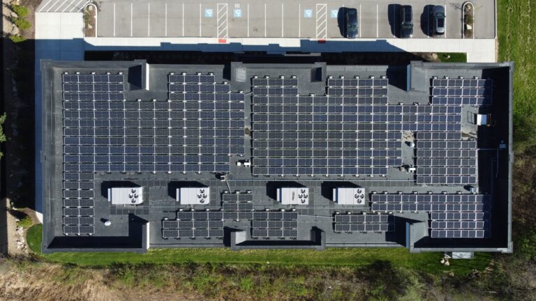 A direct view of the 141.5 kW (DC) solar array that consists of 343 solar panels.