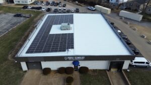 A 60.3 kW DC rooftop solar array installed by Artisun Solar at Profile Technology Inc in Fenton, MO.
