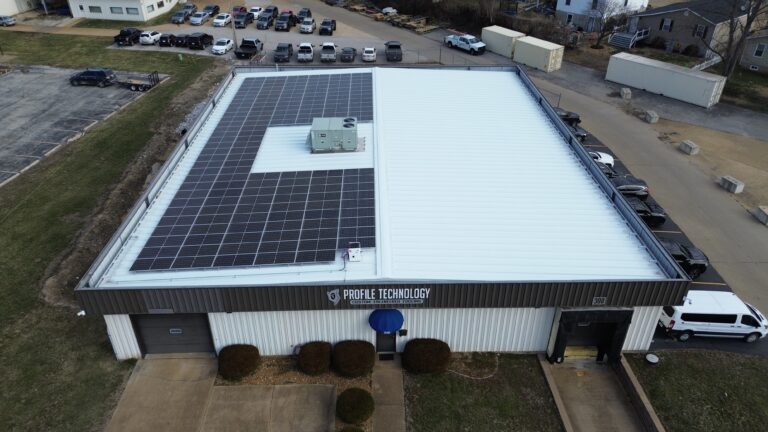 A 60.3 kW DC rooftop solar array installed by Artisun Solar at Profile Technology Inc in Fenton, MO.