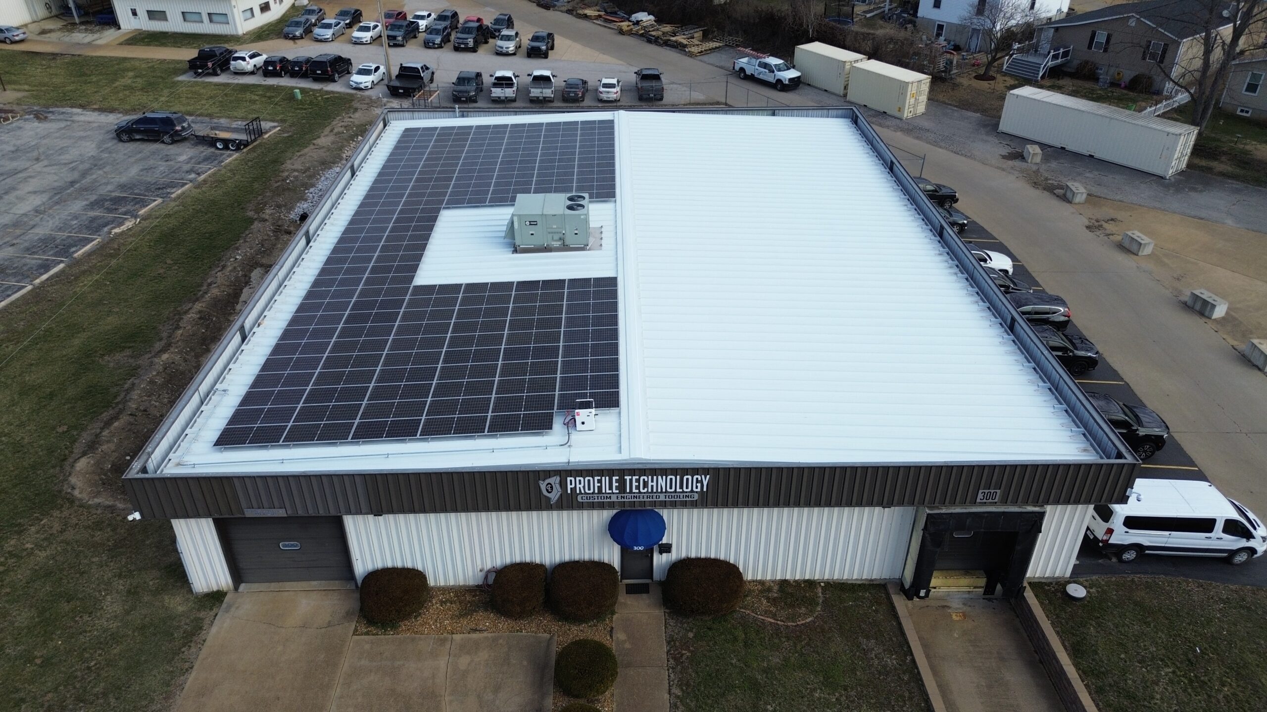 A 60.3 kW DC rooftop solar array installed by Artisun Solar at Profile Technology Inc in Fenton, MO.