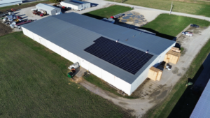 Full aerial facility view of the Artisun Solar project at Botkin Lumber Company in Taylorville, Illinois.