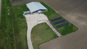 Overhead view of Tass Pork ground-mount solar array projected to save $531,663 over its lifetime.