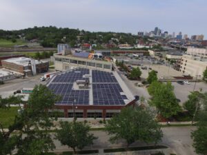 Commercial solar inverter equipment installed at Boulevard Brewing Company, Kansas City, Missouri, supporting a 5.99% energy offset