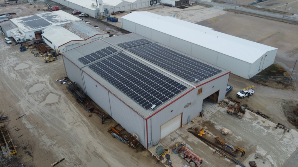 Perspective view of 338 solar panels installed by Artisun Solar on the Mackey and Sons facility in Newton, Kansas.