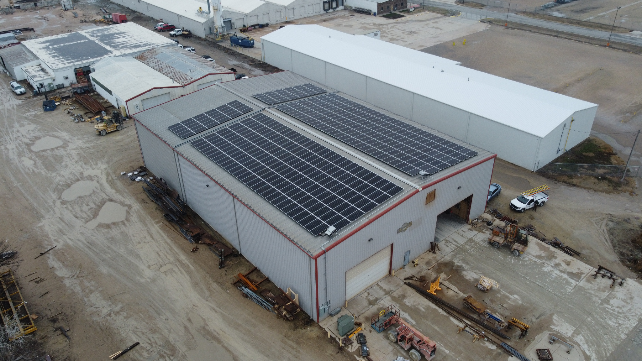 Perspective view of 338 solar panels installed by Artisun Solar on the Mackey and Sons facility in Newton, Kansas.